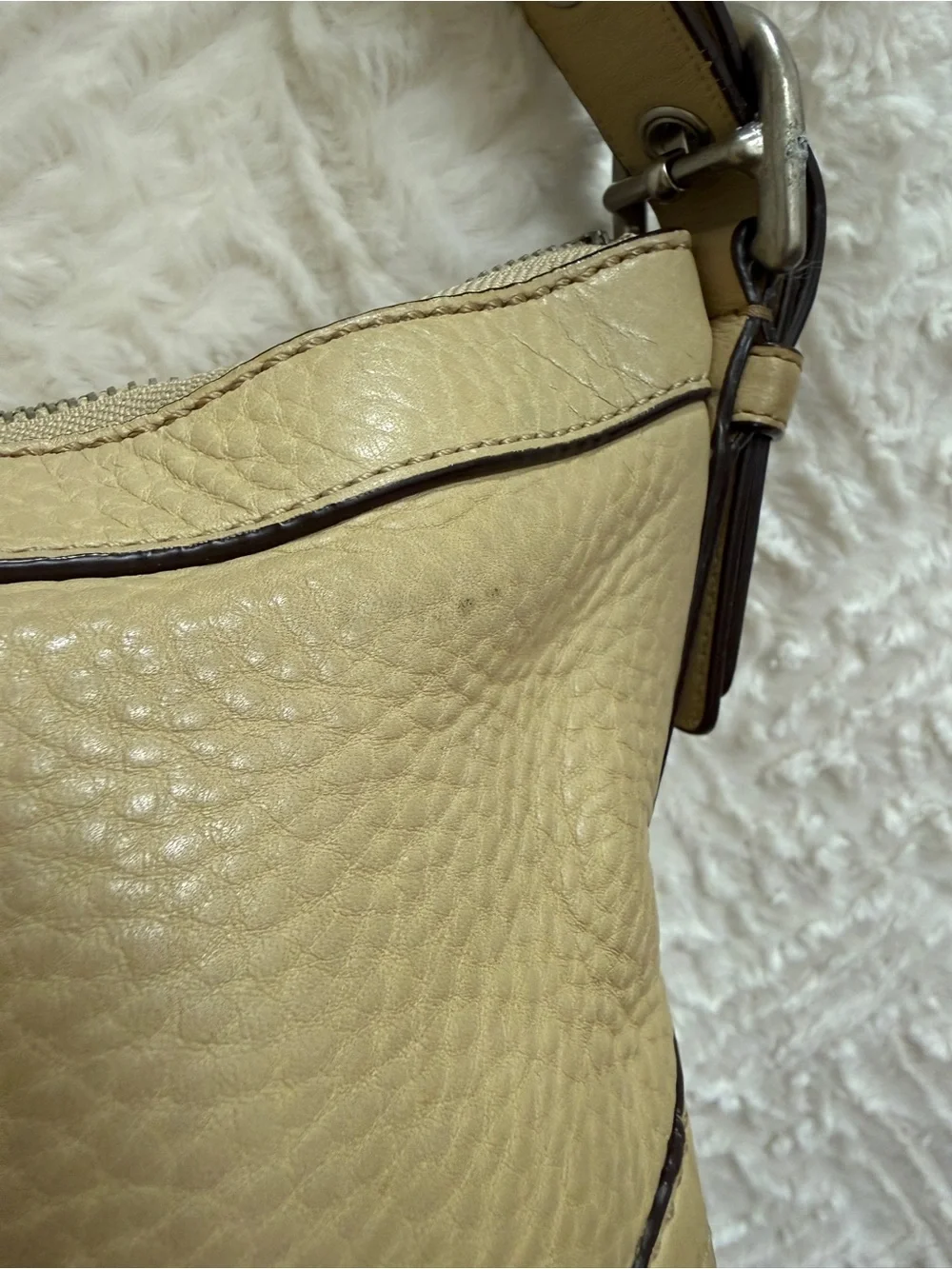 Coach Beige Pebbled Leather Shoulder Factory Bag